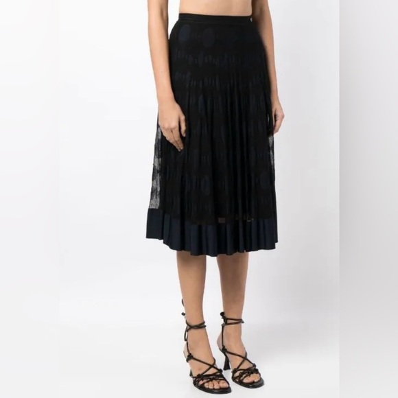 Chanel Navy Blue Jacquard A Line Midi Skirt - Picture 3 of 14